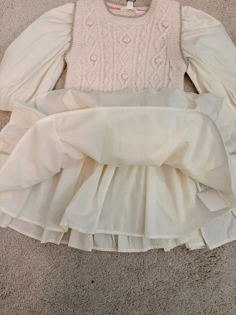 A Loves A Girls Cream Knit Dress w/ Tulle Skirt Girls‎ Size 6 NWT